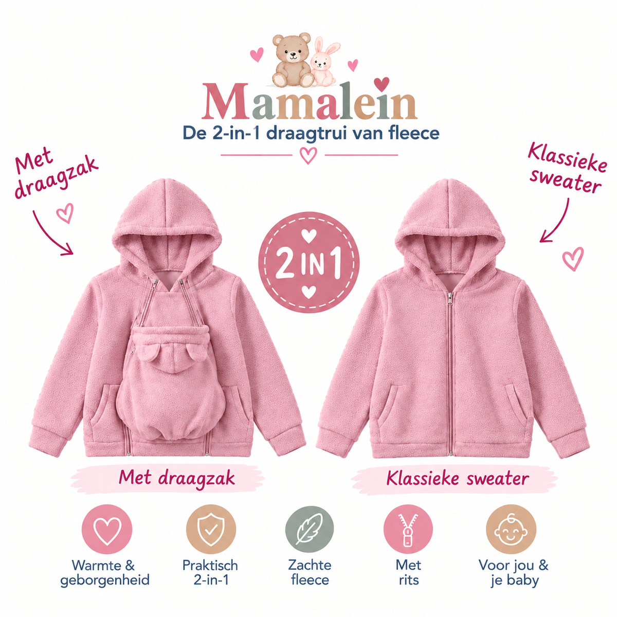 De Mamalein Cocon - Draagjas 2 in 1 in fleece